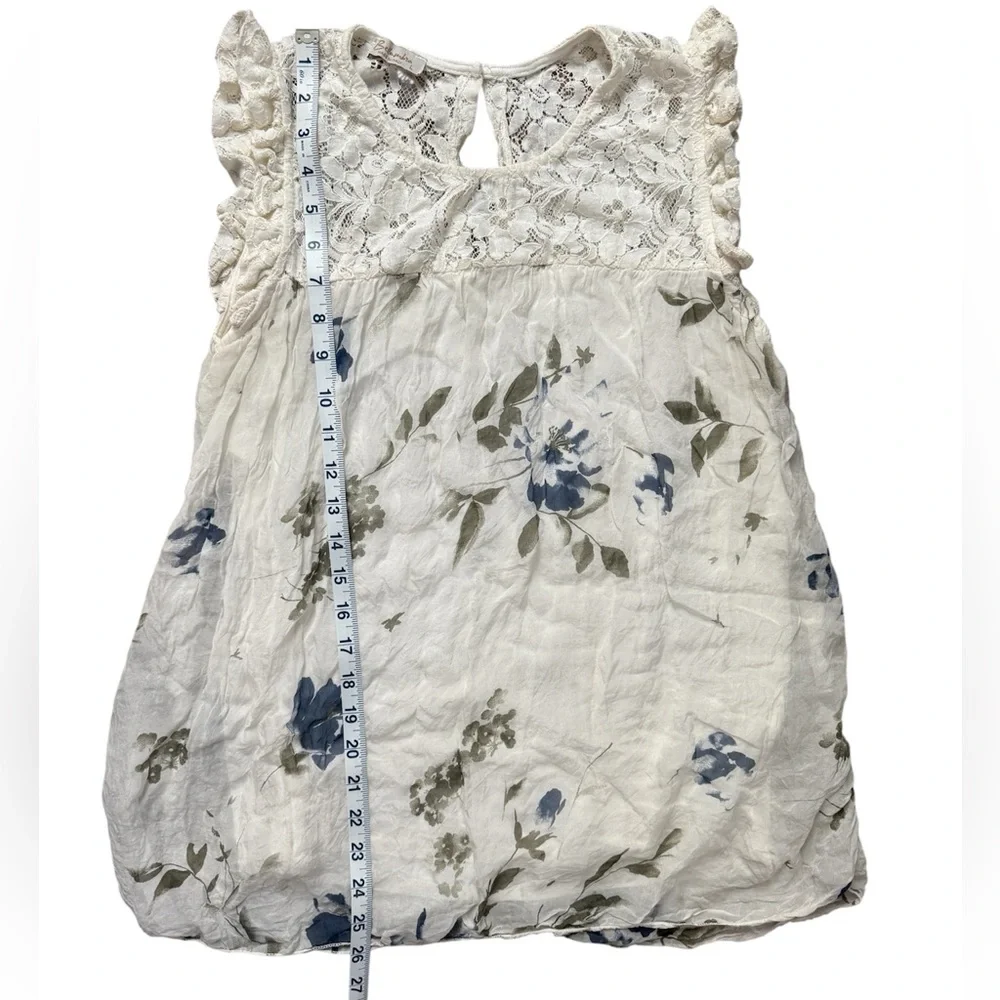 100% Silk Bellambra Made in Italy Floral Blouse - Lace Yoke- Size Large - Picture 6 of 9